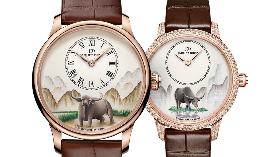 Jaquet Droz, Petite Heure Minute Relief Buffalo, J005123206, J005003228, Front