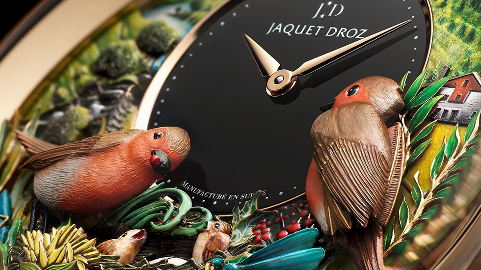 Jaquet Droz, Baselworld 2017 Novelties, J032533270, Loving Butterfly Automaton, Close-Up Bottom Right