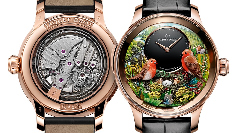 Jaquet Droz, Baselworld 2017 Novelties, J032533270, Loving Butterfly Automaton, Front Back