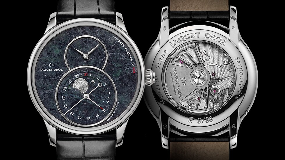 Jaquet Droz, Grande Seconde Moon Swiss Serpentinite, Front and Back