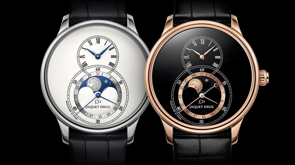 Jaquet Droz, Grande Seconde Moon Black Enamel, J007533201, Grande Seconde Moon Ivory Enamel, J007534200