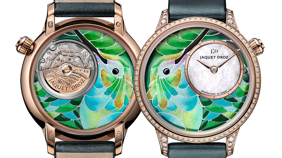 Jaquet Droz, Petite Heure Minute Smalta Clara Humming Bird, J005503502, Front Back