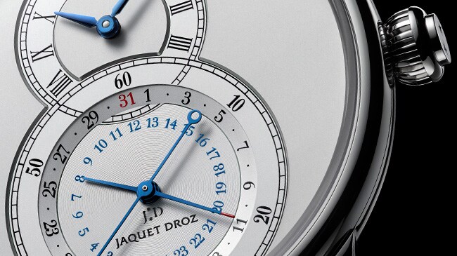 Jaquet Droz, J016030240, Grande Seconde Dual Time Silver Close-Up