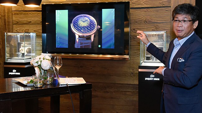 Jaquet Droz, 2017 Novelties Singapore, Jaquet Droz representative and Kevin Tan