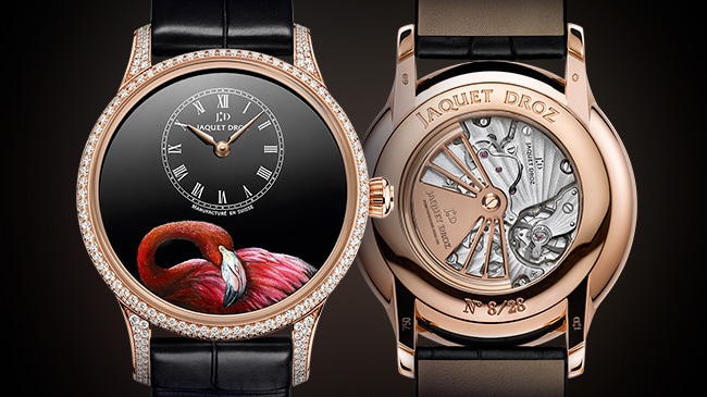 Jaquet Droz, Petite Heure Minute Black Enamel, J005033314, Petite Heure Minute Lion, front back