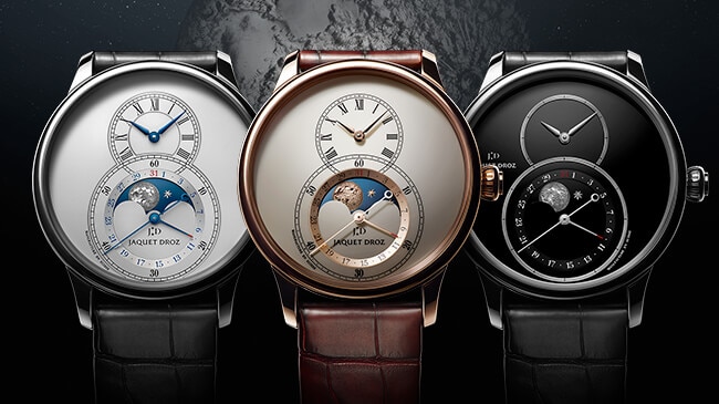 Jaquet Droz, Grande Seconde Moon, Trio Silver, Ivory Enamel and Onyx, J007530240 J007533200 J007530270