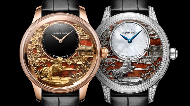 Jaquet Droz, Chinese New Year, J005023286, J005024283, Petite Heure Minute Relief Dog, Engraving, Duo Front