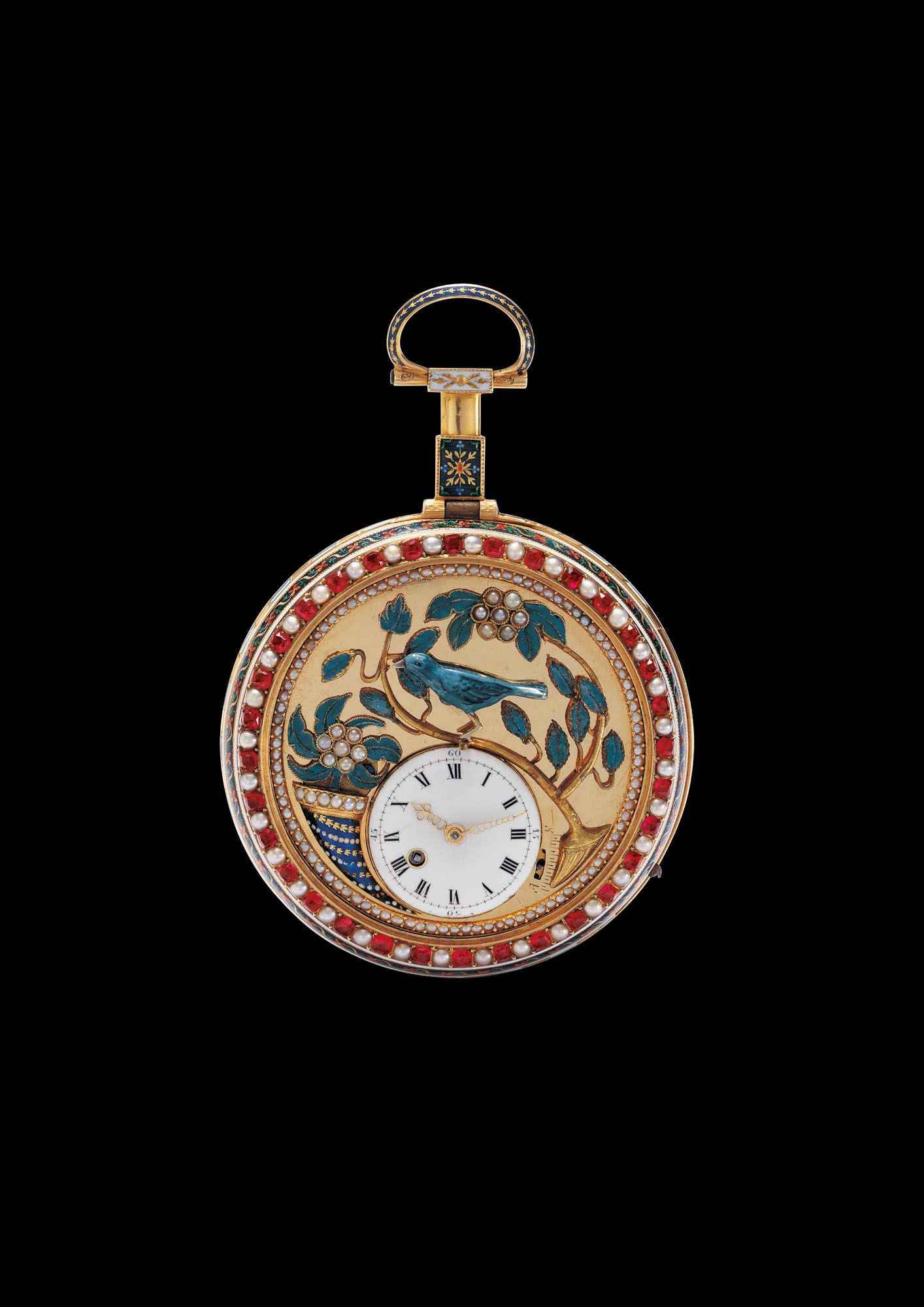 Antique Petite Heure Minute Pocket Watch with bird decoration