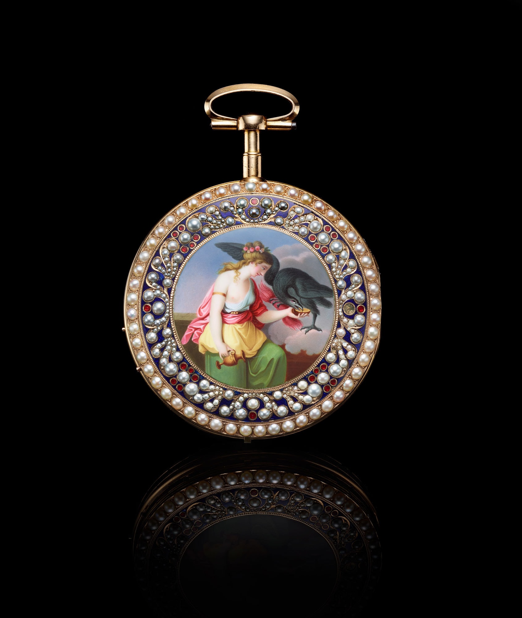 Antique Petite Heure Minute Pocket Watch with lovers decoration