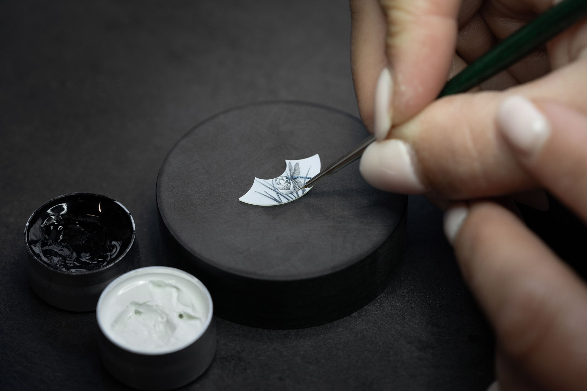 Japanese Garden, mother of pearl dragonfly plate workshop
