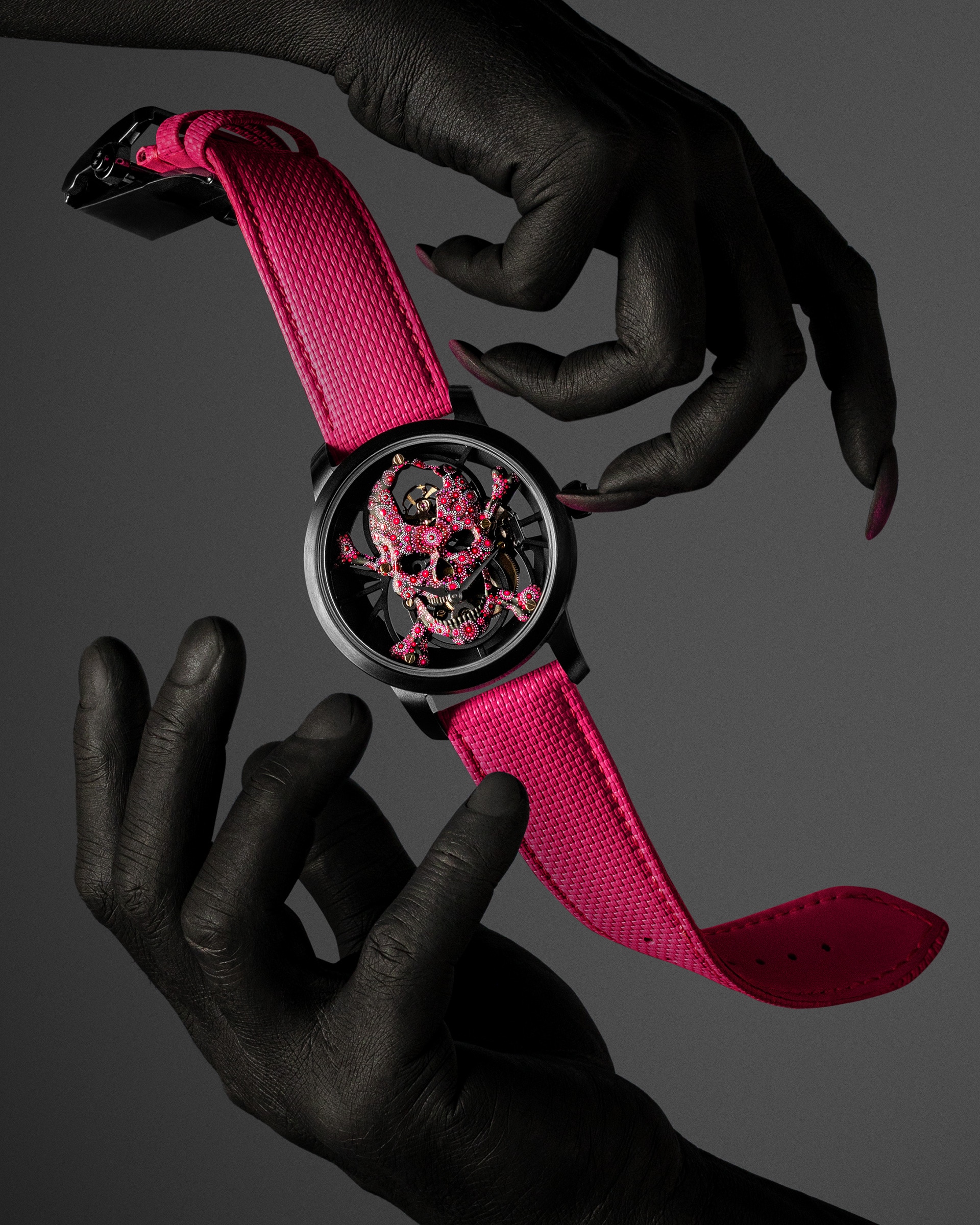 Tourbillon Skelet Ceramic - Skull Pink Pointillism