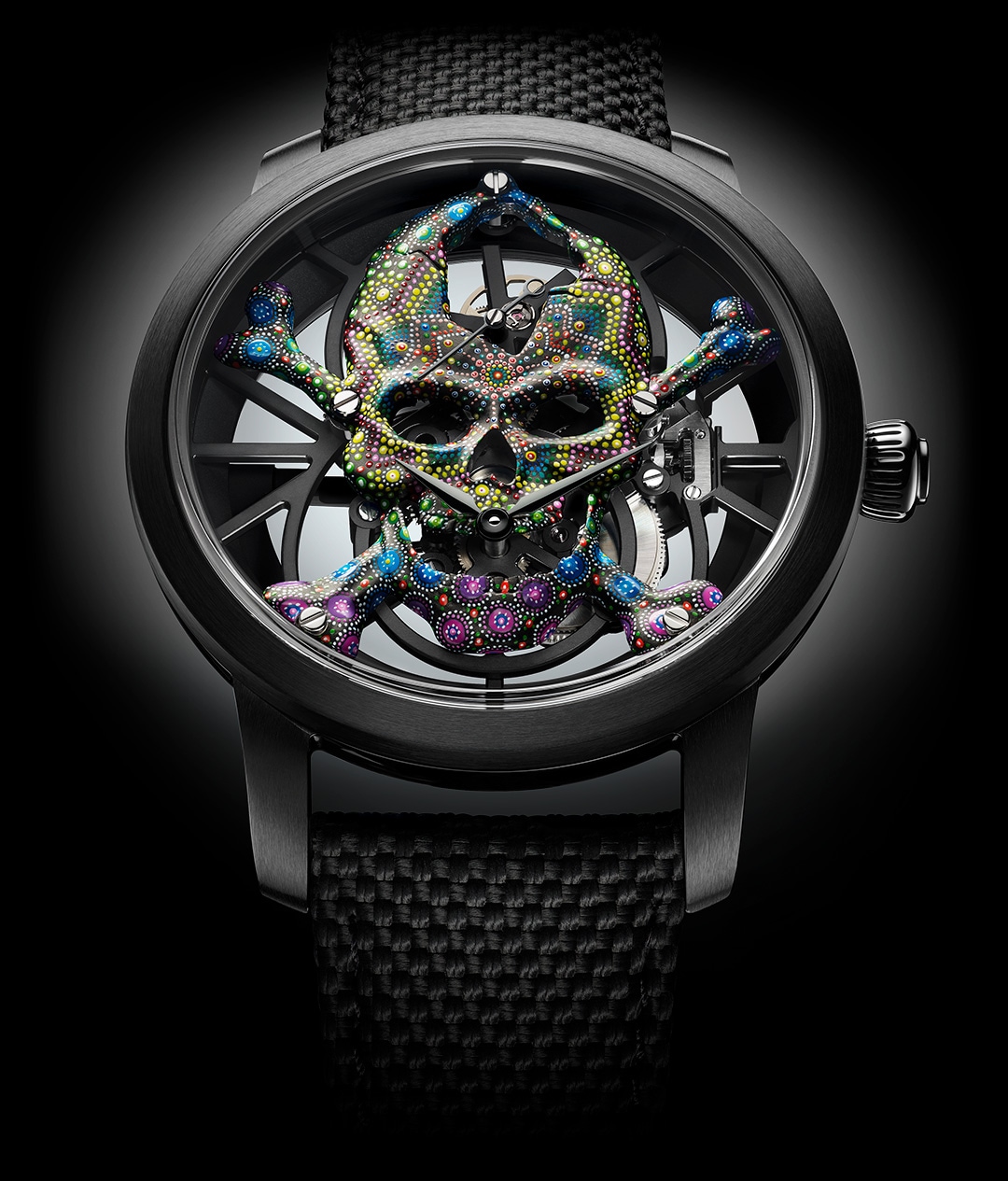 陶瓷镂空陀飞轮骷髅腕表<br>(Tourbillon Skelet Ceramic - Skull pointillism)