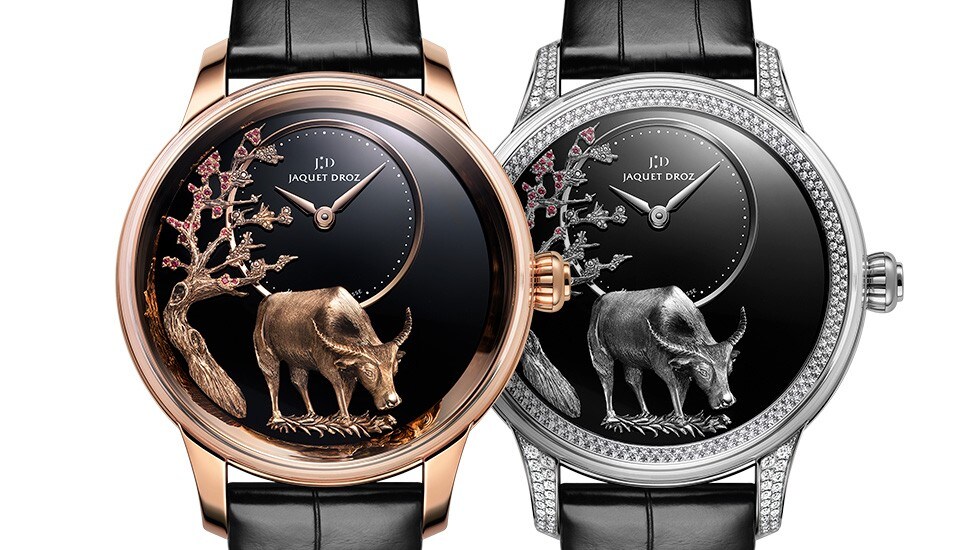 Jaquet Droz, Petite Heure Minute Relief Buffalo, J005023295, J005024286, Front