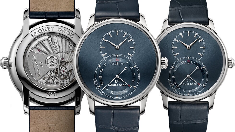 Jaquet Droz, Grande Seconde Quantième Satin-Brushed Blue, Duo Front Back, J007030249 J007010244