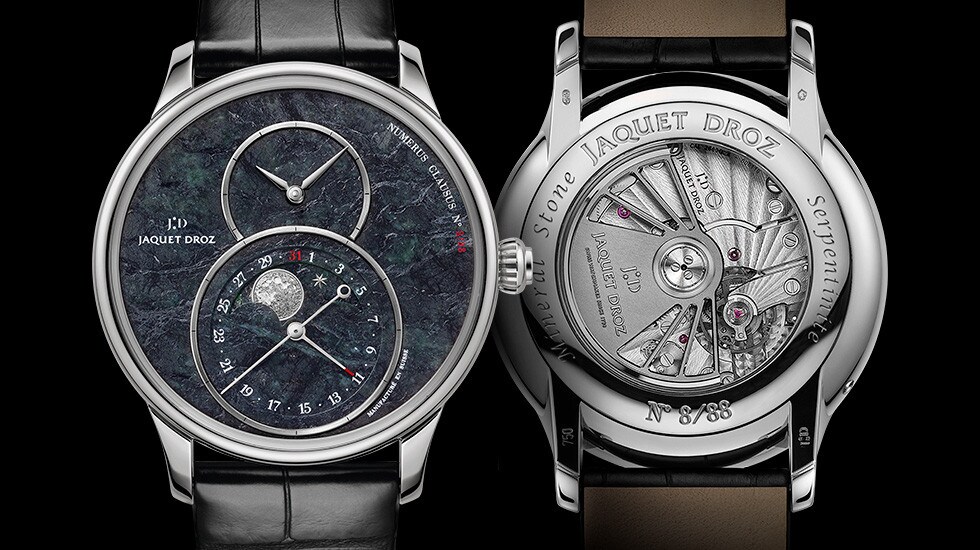 Jaquet Droz, Grande Seconde Moon Swiss Serpentinite, Front Back