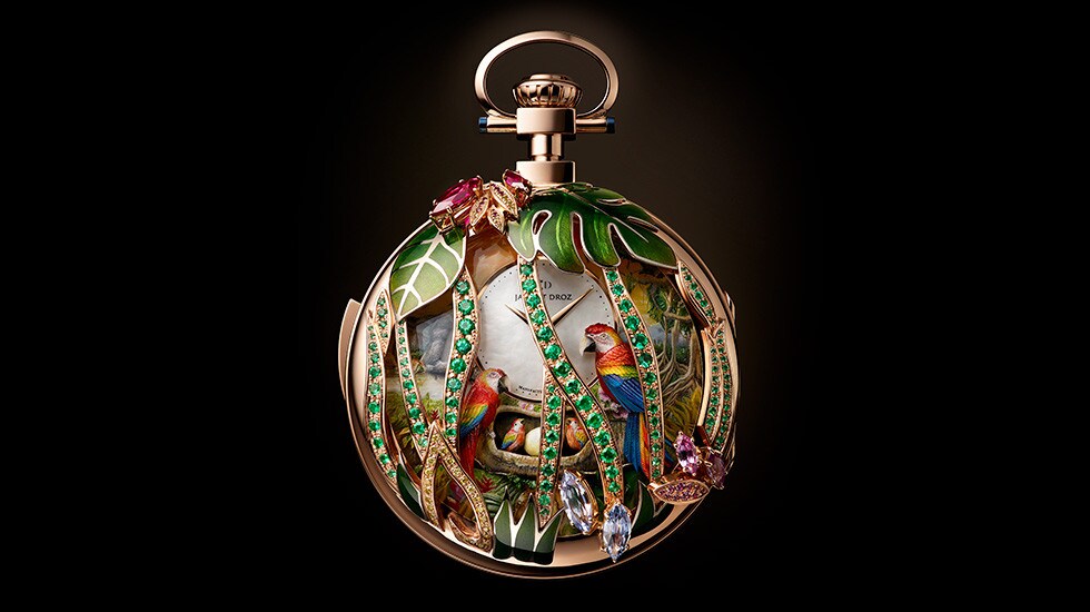 TO MARK ITS 280TH ANNIVERSARY, JAQUET DROZ PRESENTS THE PARROT REPEATER POCKET WATCH, A ONE-OF-A-KIND AUTOMATON WITH MINUTE REPEATER