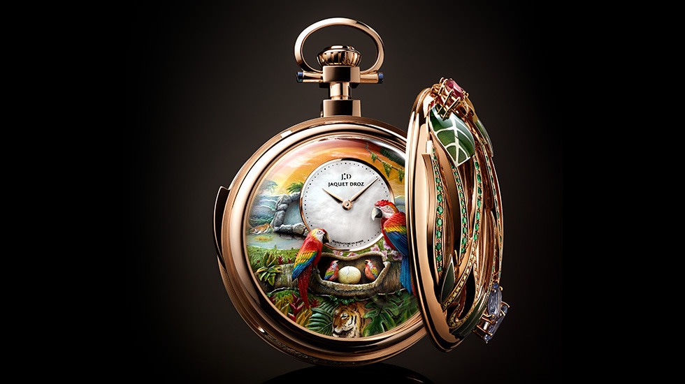 TO MARK ITS 280TH ANNIVERSARY, JAQUET DROZ PRESENTS THE PARROT REPEATER POCKET WATCH, A ONE-OF-A-KIND AUTOMATON WITH MINUTE REPEATER