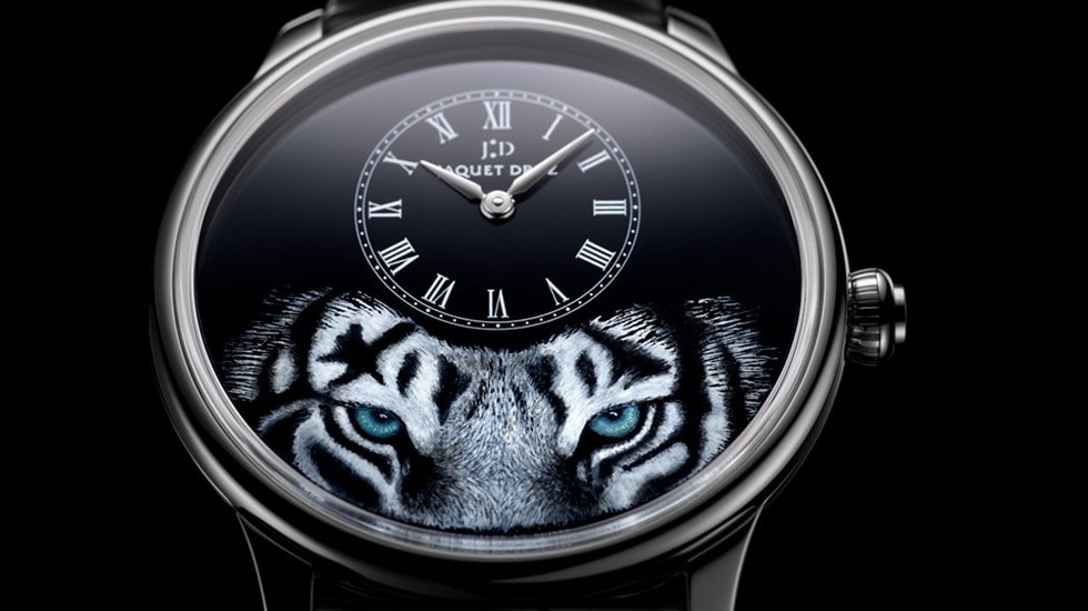 Jaquet Droz, Petite Heure Minute Tiger, J005034275, Close-Up