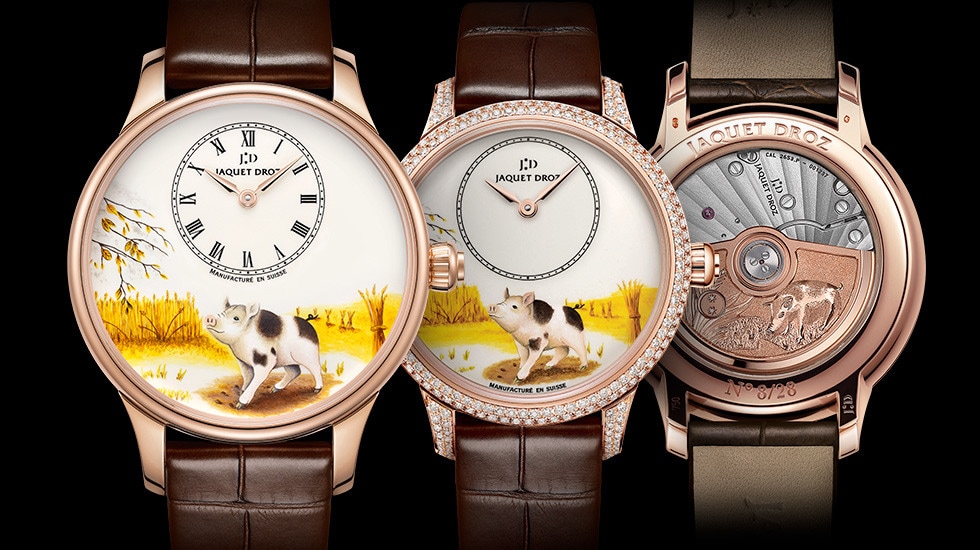 Jaquet Droz, Chinese New Year, Petite Heure Minute Pig, Duo Front Back, J005003225 J005013223