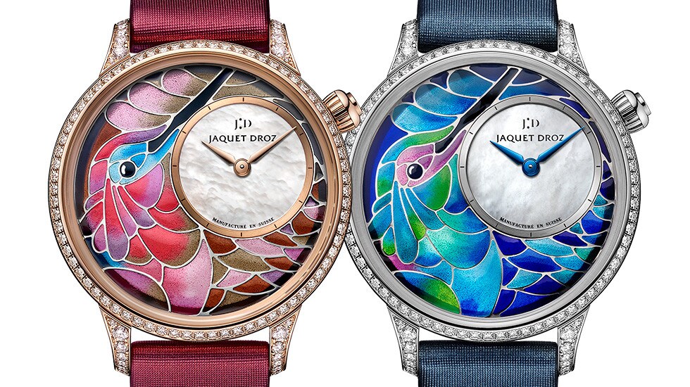  Jaquet Droz, Petite Heure Minute Smalta Clara Humming Bird, J005503501, J005504501, Fronts