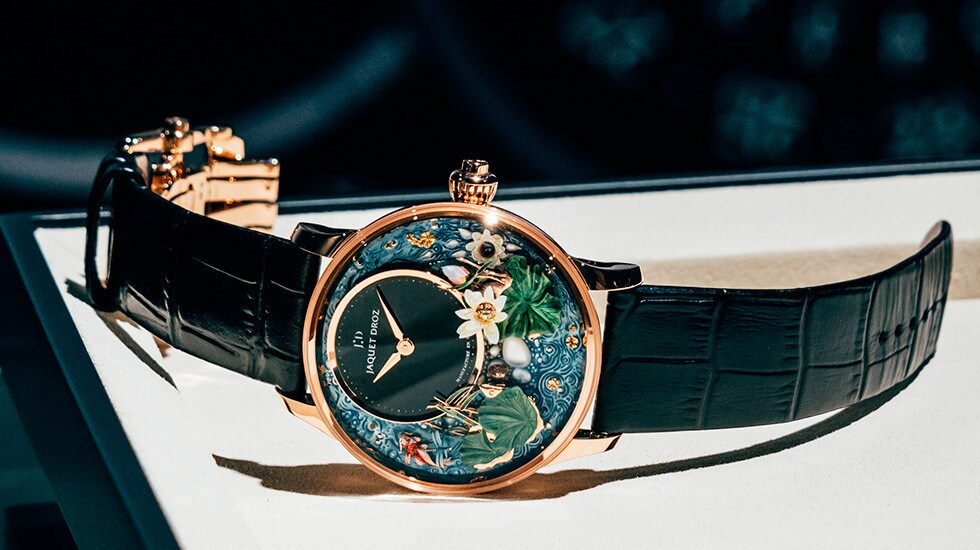 Jaquet Droz, Timepiece Museum Exhibition, Magic Lotus Automaton, Close-up