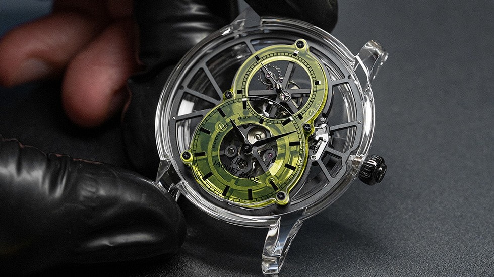 Jaquet Droz, Tourbillon Skelet Sapphire - Yellow, Workshop, Case Mount